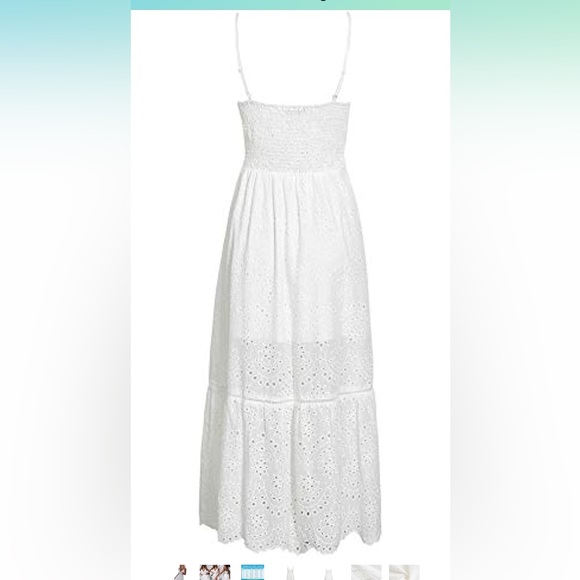 Women's Embroidery Pearl Button Down Dress V Neck Spaghetti Strap Maxi Dress - Picture 3 of 6